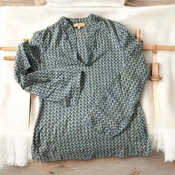 Tory Burch Womens Top Size 4 Green Geometric T Design High Neck Top - Picture 3 of 7